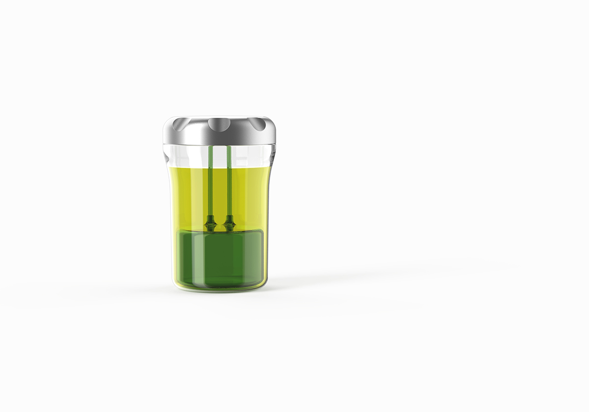 Packaging d'un pot à cornichon en palstique transparent sur fond blanc design Frédéric Sofia
