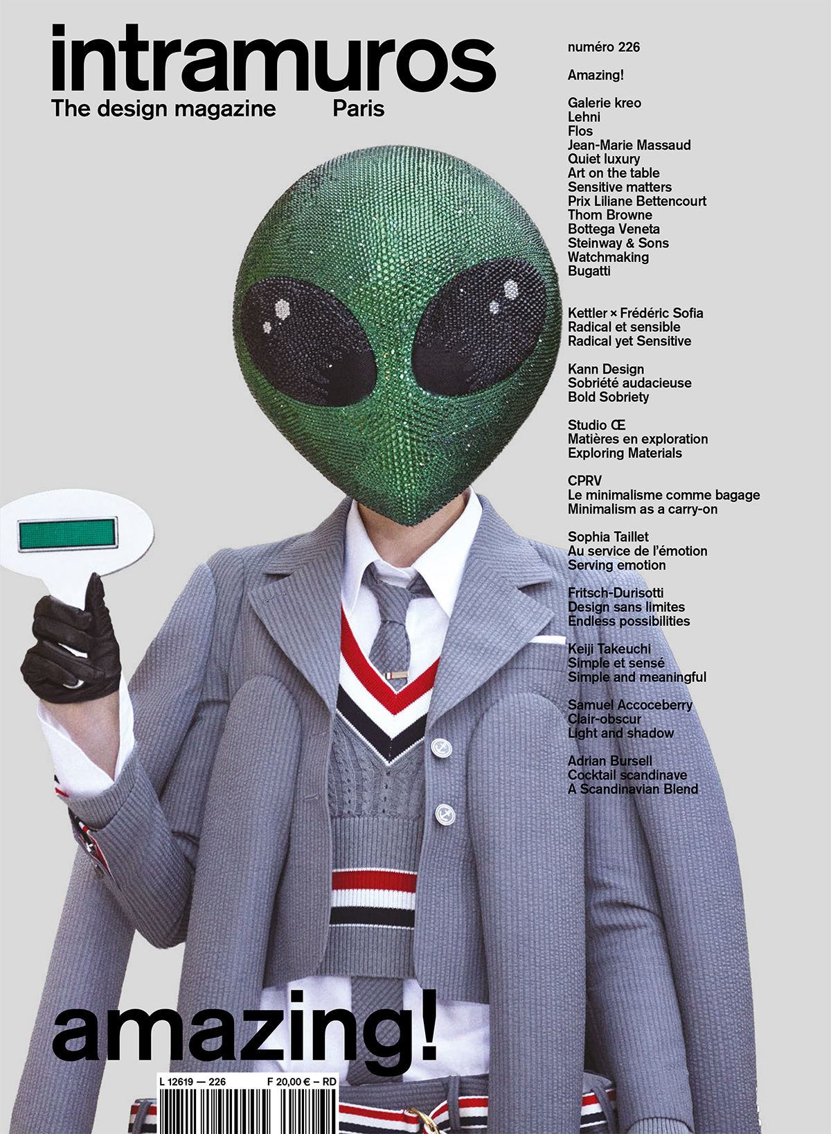 Couverture du magazine de design Intramuros numéro 225 spécial amazing photo d'un masque Alien